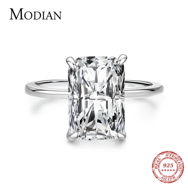 Modian Classic Rectangular Cutting Clear CZ Ring Solid 925 Sterling Silver Luxury Finger Rings For Women Wedding Fine Jewelry