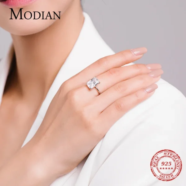 Modian Classic Rectangular Cutting Clear CZ Ring Solid 925 Sterling Silver Luxury Finger Rings For Women Wedding Fine Jewelry - Image 2