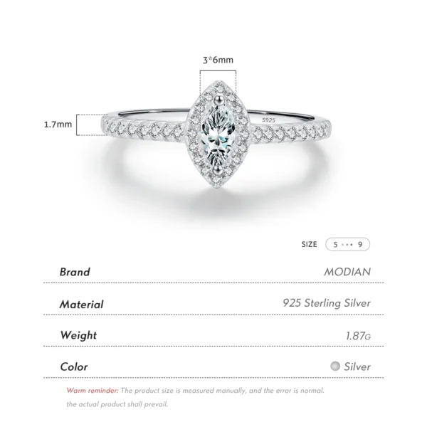 MODIAN Exquisite Luxury Marquise Cut CZ Ring 925 Sterling Silver Ring for Women Wedding Engagement Gift Fine Jewelry Accessories - Image 3