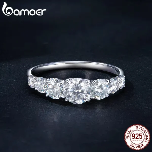 Bamoer D Color VVS1 EX Moissanite Ring Delicate Lab Diamond Ring 925 Sterling Silver for Women Engagement Wedding Jewelry - Image 3