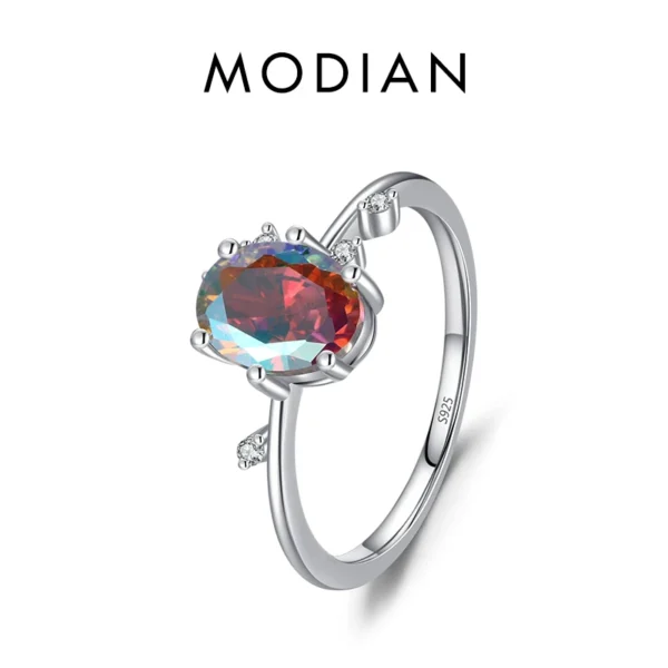 MODIAN 925 Sterling Silver Stunning Rainbow Color Geometric Heart Cubic Zirconia Cocktail Rings For Women Fashion Fine Jewelry - Image 7