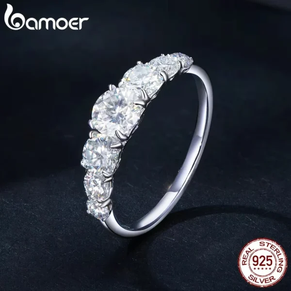 Bamoer D Color VVS1 EX Moissanite Ring Delicate Lab Diamond Ring 925 Sterling Silver for Women Engagement Wedding Jewelry - Image 4