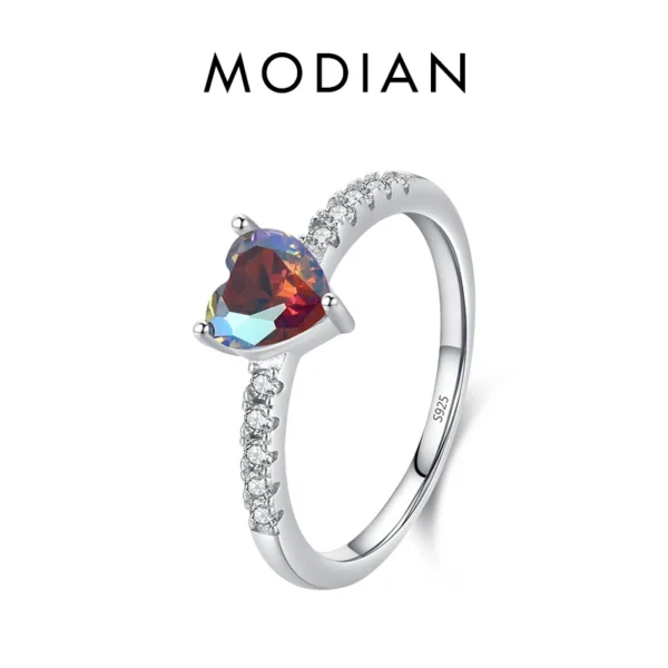 MODIAN 925 Sterling Silver Stunning Rainbow Color Geometric Heart Cubic Zirconia Cocktail Rings For Women Fashion Fine Jewelry - Image 9