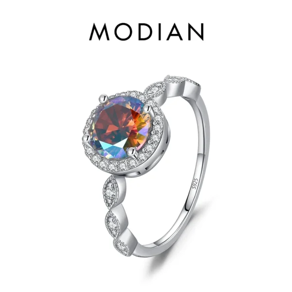 MODIAN 925 Sterling Silver Stunning Rainbow Color Geometric Heart Cubic Zirconia Cocktail Rings For Women Fashion Fine Jewelry - Image 10