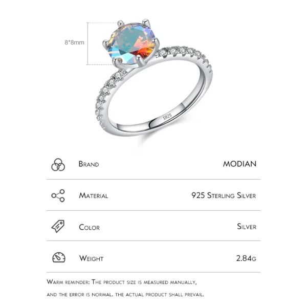 MODIAN 925 Sterling Silver Stunning Rainbow Color Geometric Heart Cubic Zirconia Cocktail Rings For Women Fashion Fine Jewelry - Image 5