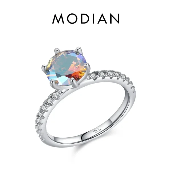 MODIAN 925 Sterling Silver Stunning Rainbow Color Geometric Heart Cubic Zirconia Cocktail Rings For Women Fashion Fine Jewelry - Image 8